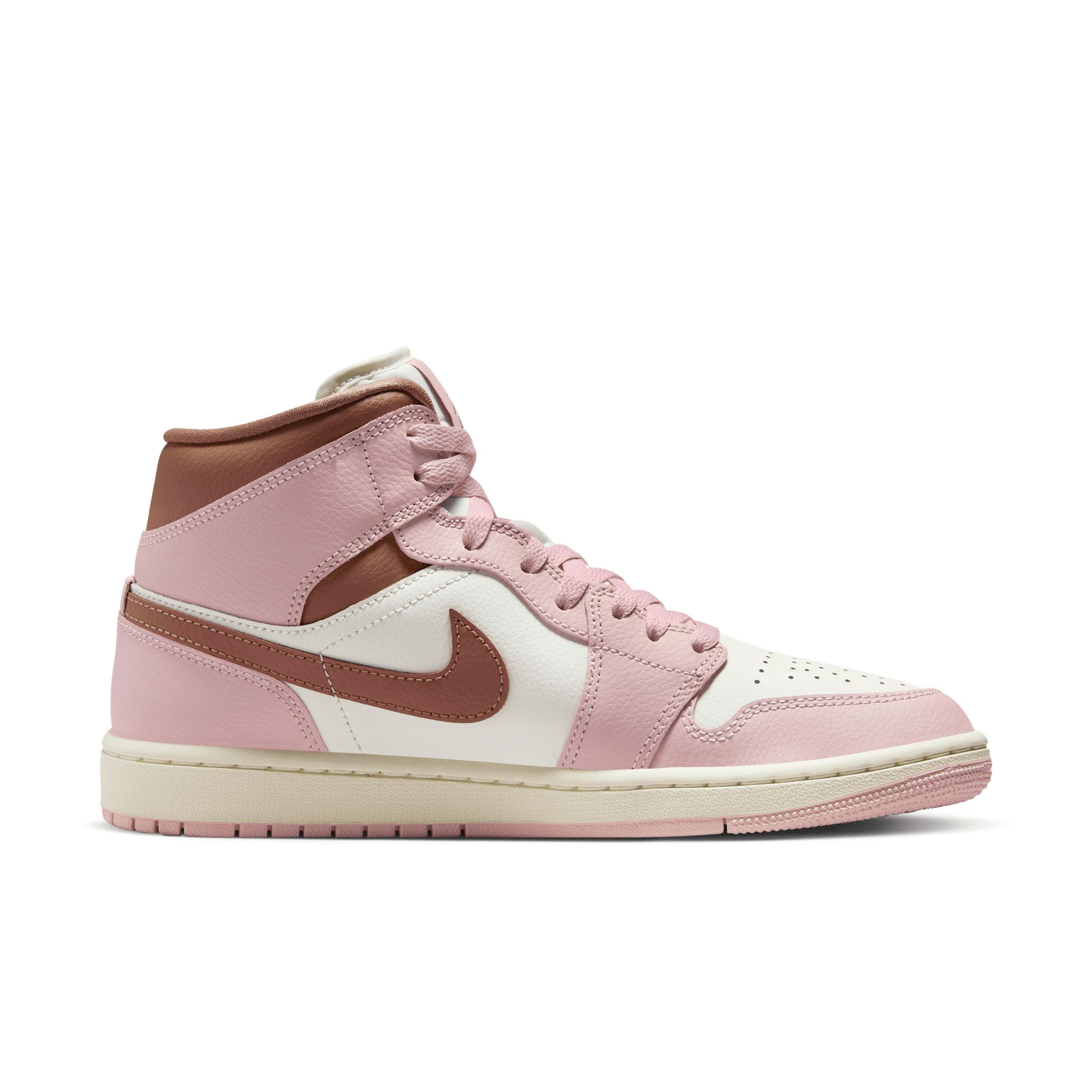 Jordan Womens Jordan AJ 1 Mid - Womens Basketball Shoes Archeo Brown/Pink Oxford/Sail Product Image