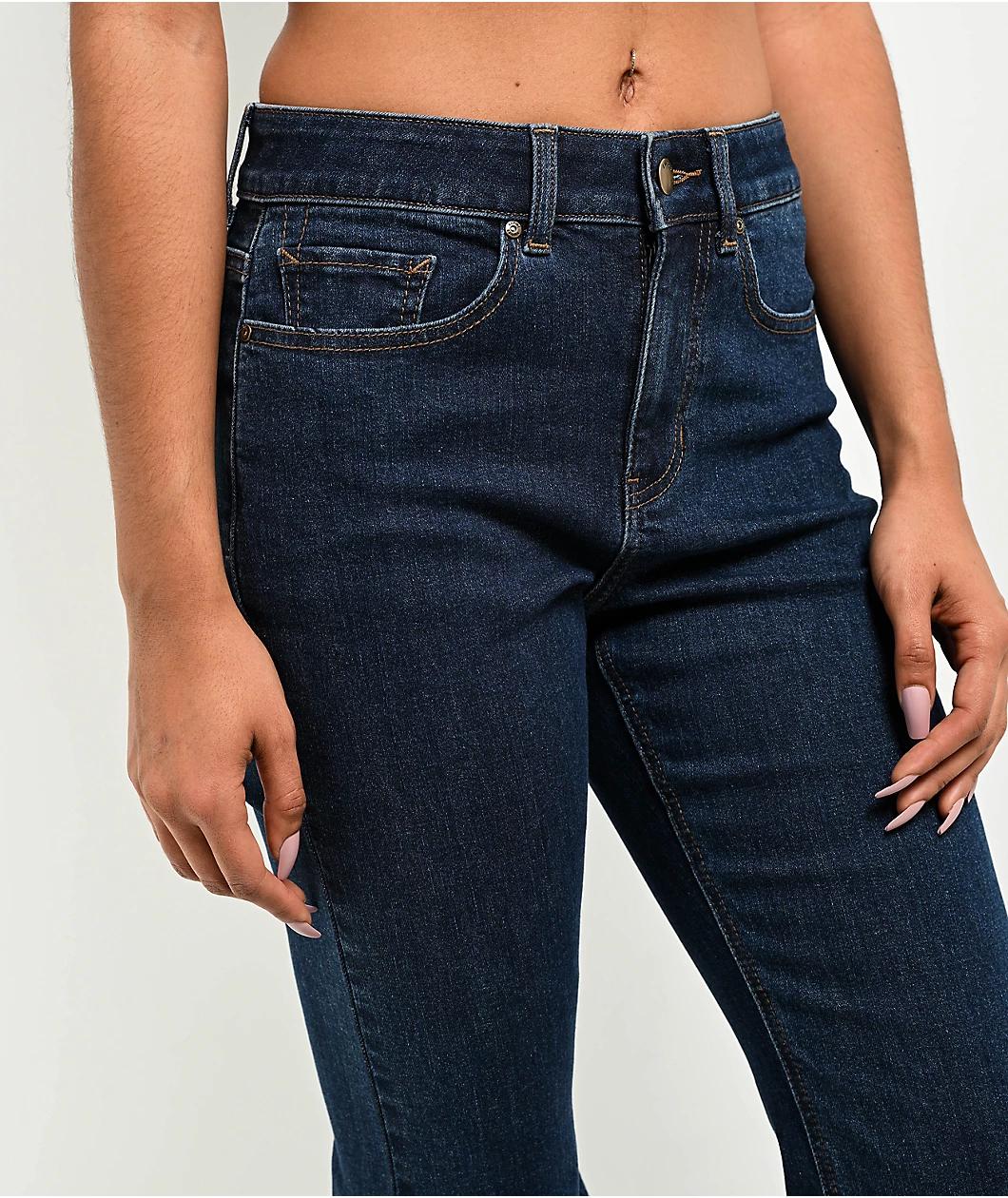 Empyre Glimmer Evening Dark Blue Wash Mid Rise Flare Jeans Product Image