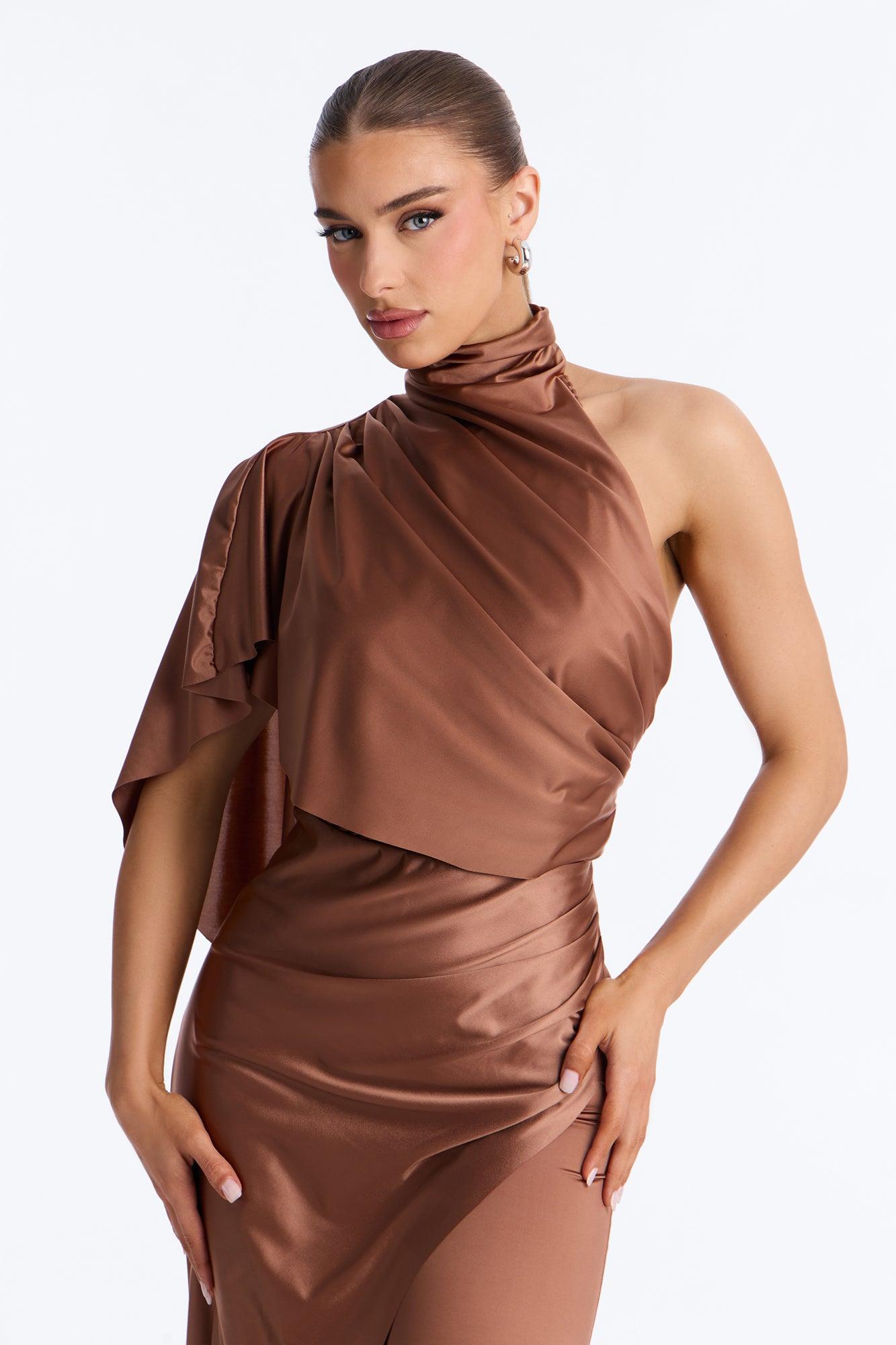Chic Motives Draped Wide Leg Jumpsuit - Bronze Female Product Image