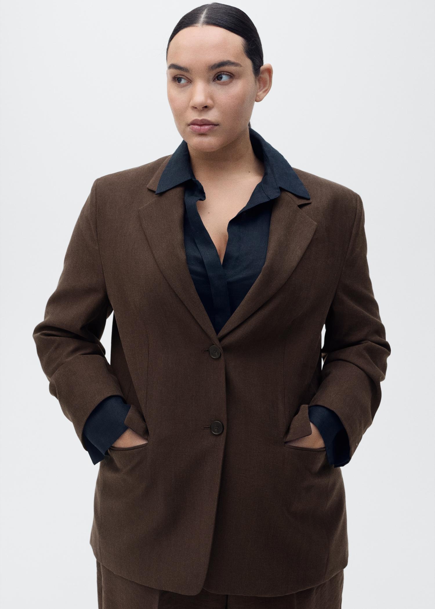 Straight-fit lyocell suit blazer - Women | MANGO USA Product Image