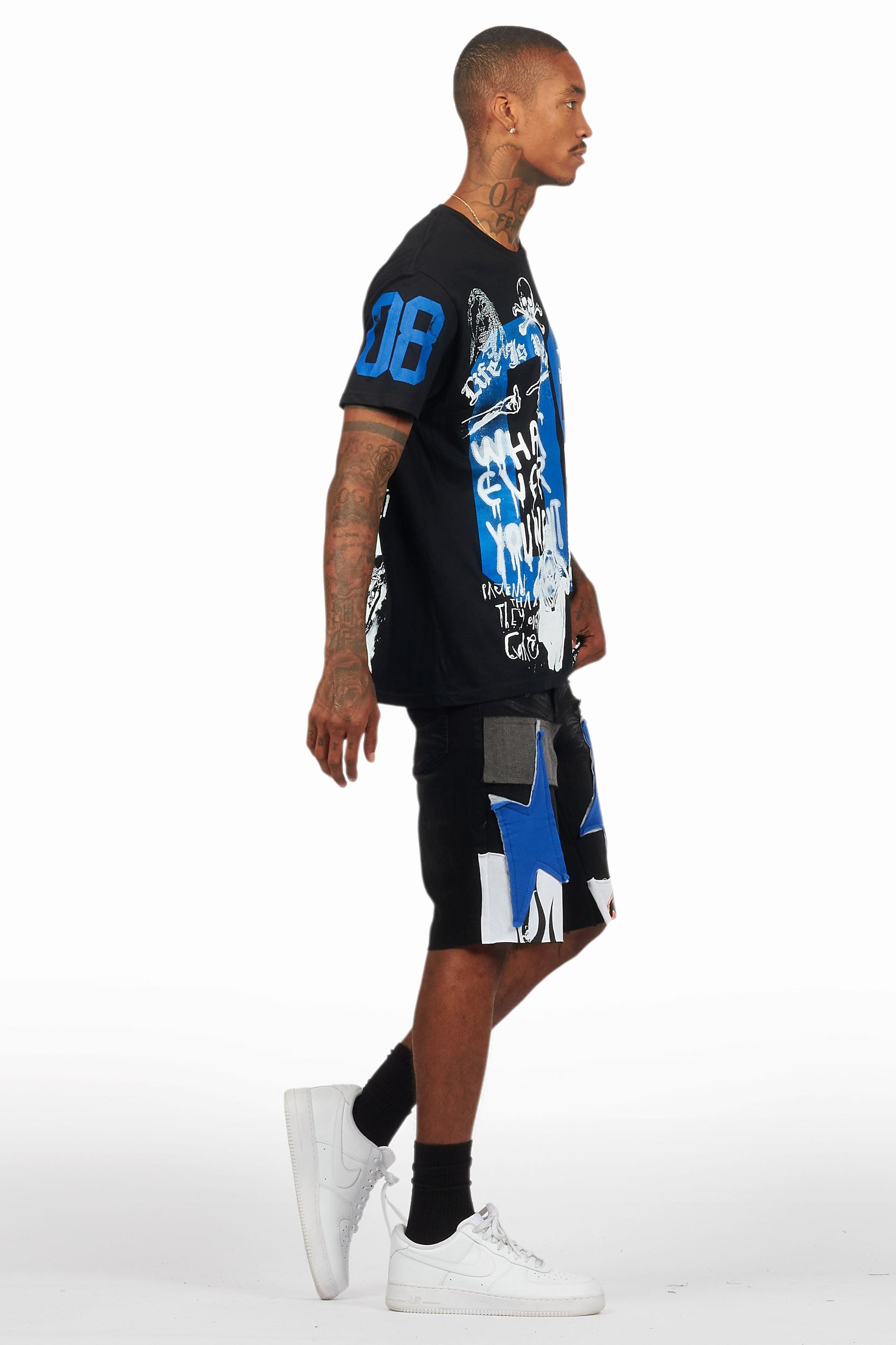 Grill Black/Blue T-Shirt/Denim Short Set Male Product Image