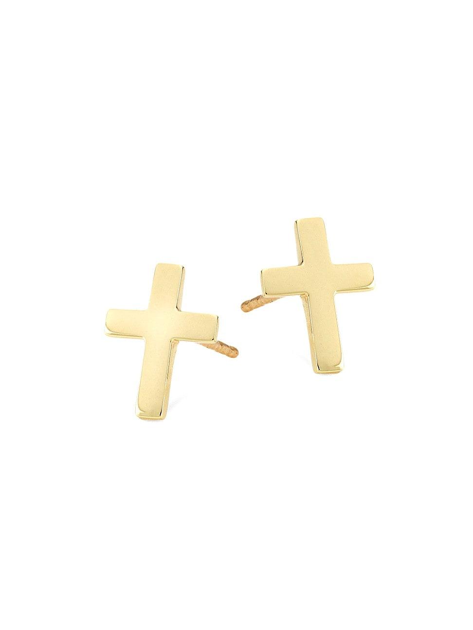 Womens 14K Gold Cross Stud Earrings Product Image