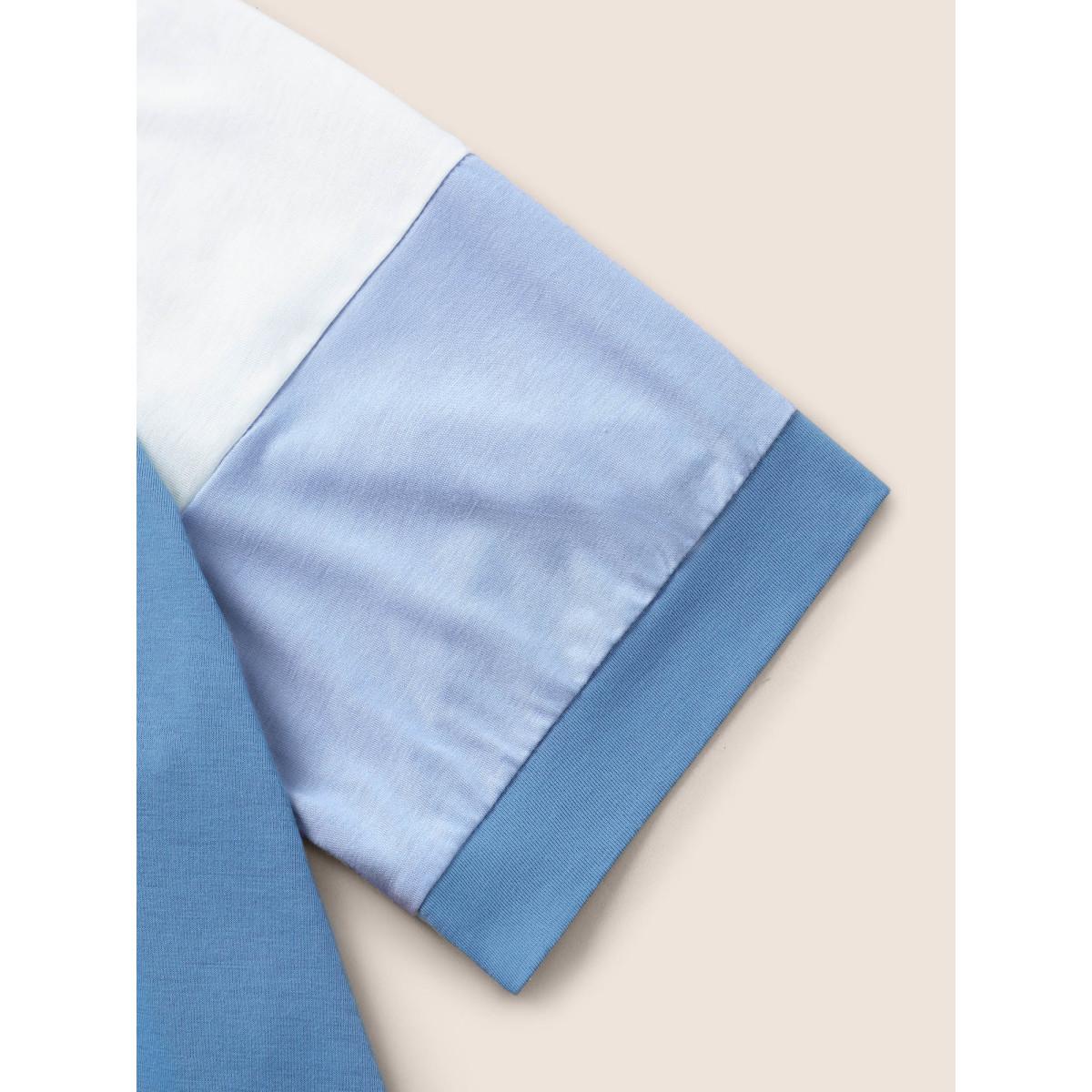 Plus Size Colorblock Contrast Crew Neck Raglan Sleeve T-shirt Cerulean Women Casual Contrast Colorblock Everyday T-shirts BloomChic 26/4X Product Image