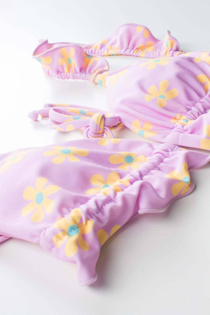 Pink Frilled Daisy String Bikini Top Product Image