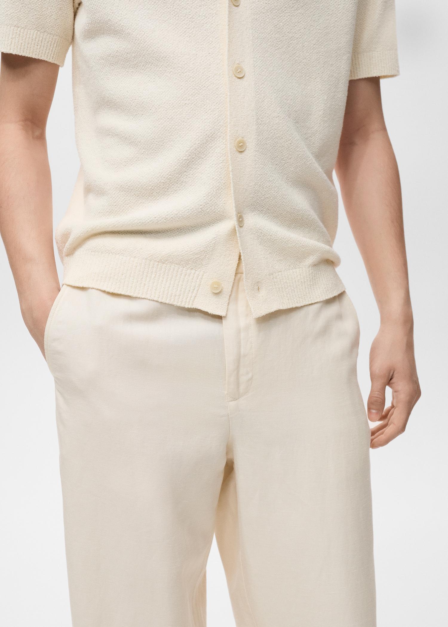 Linen-blend pants with an elastic waistband - Men | MANGO USA Product Image