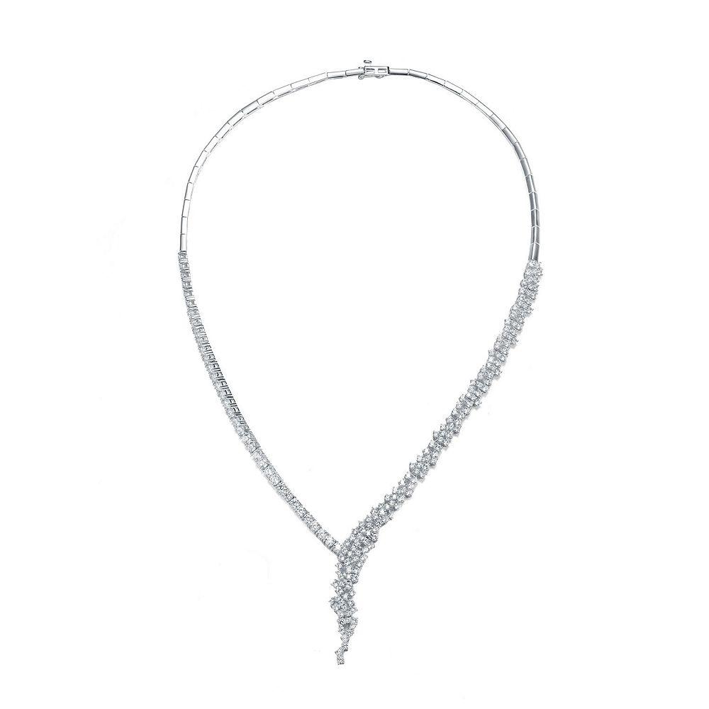 Sterling Silver Round Cubic Zirconia Cluster Necklace, Womens White Product Image