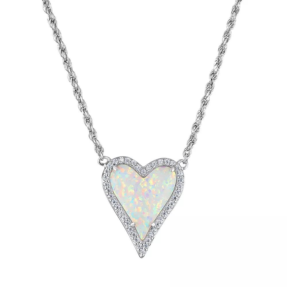 Designs by Gioelli Sterling Silver Lab-Created Opal Heart Necklace, Womens Product Image