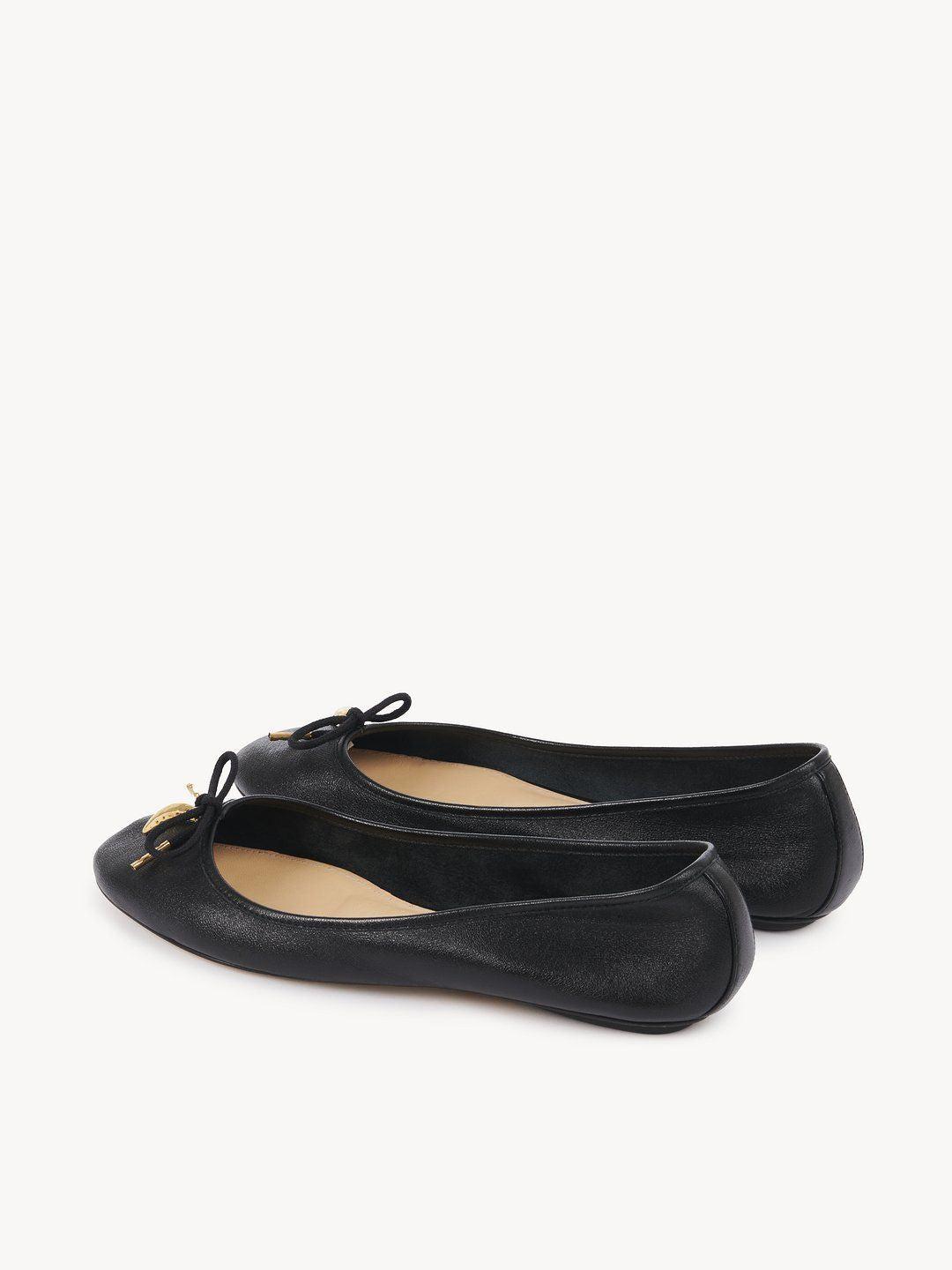 CHLOÉ Bow Detail Round Toe Flat Sole Ballerina Shoes In Black Product Image