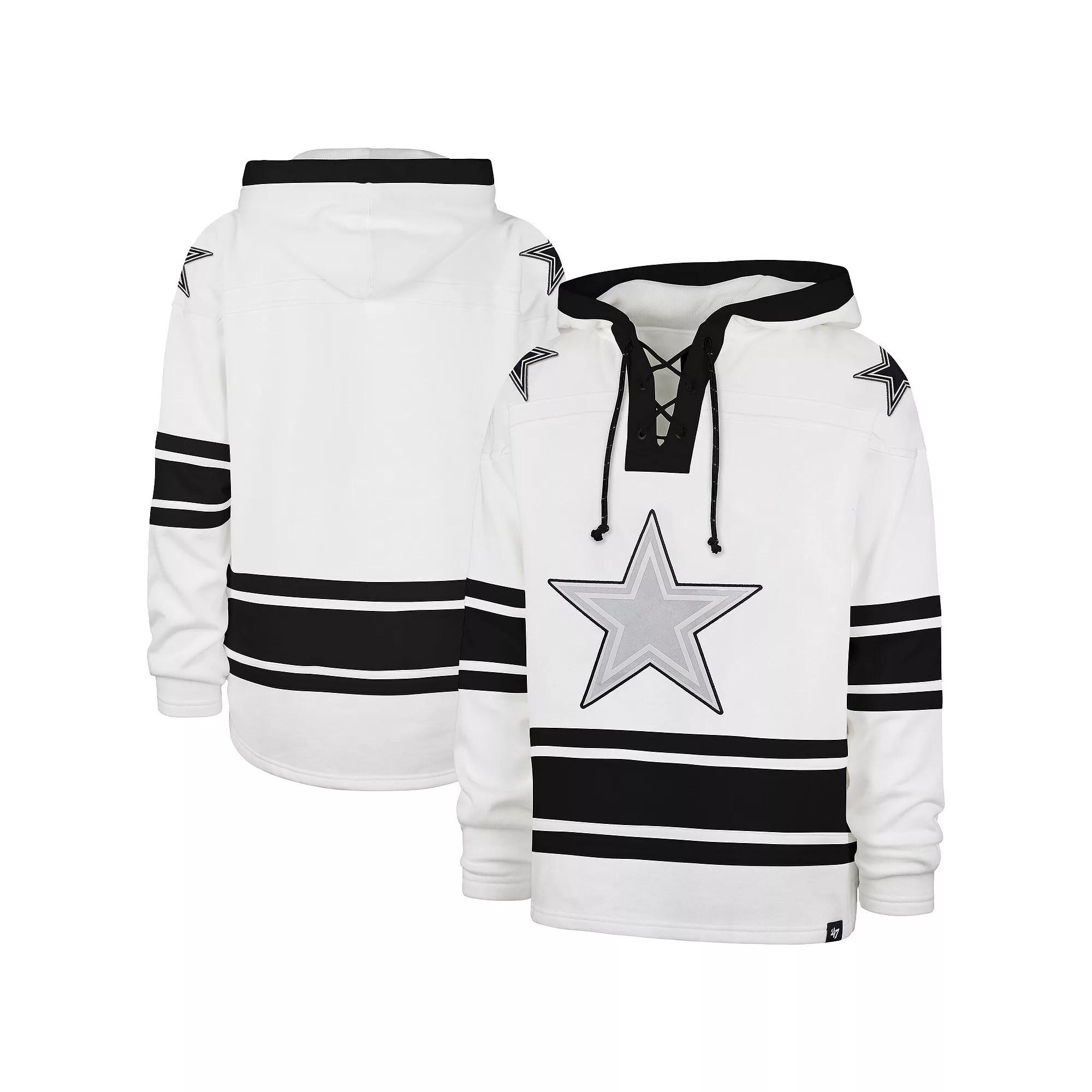 Men's '47 White Dallas Cowboys After Image Superior Lacer Pullover Hoodie,  Product Image