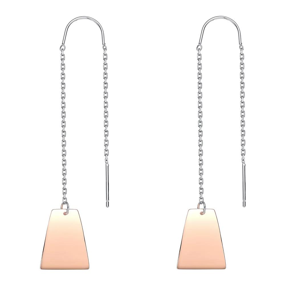 Two Tone Sterling Silver Dangle Threader Earrings, Women's, Pink Tone Product Image
