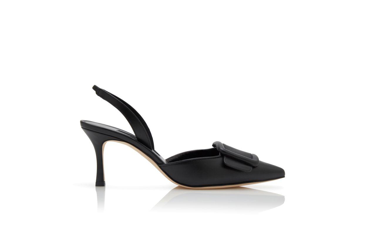 MAYSLI Black Nappa Leather Slingback Pumps Product Image