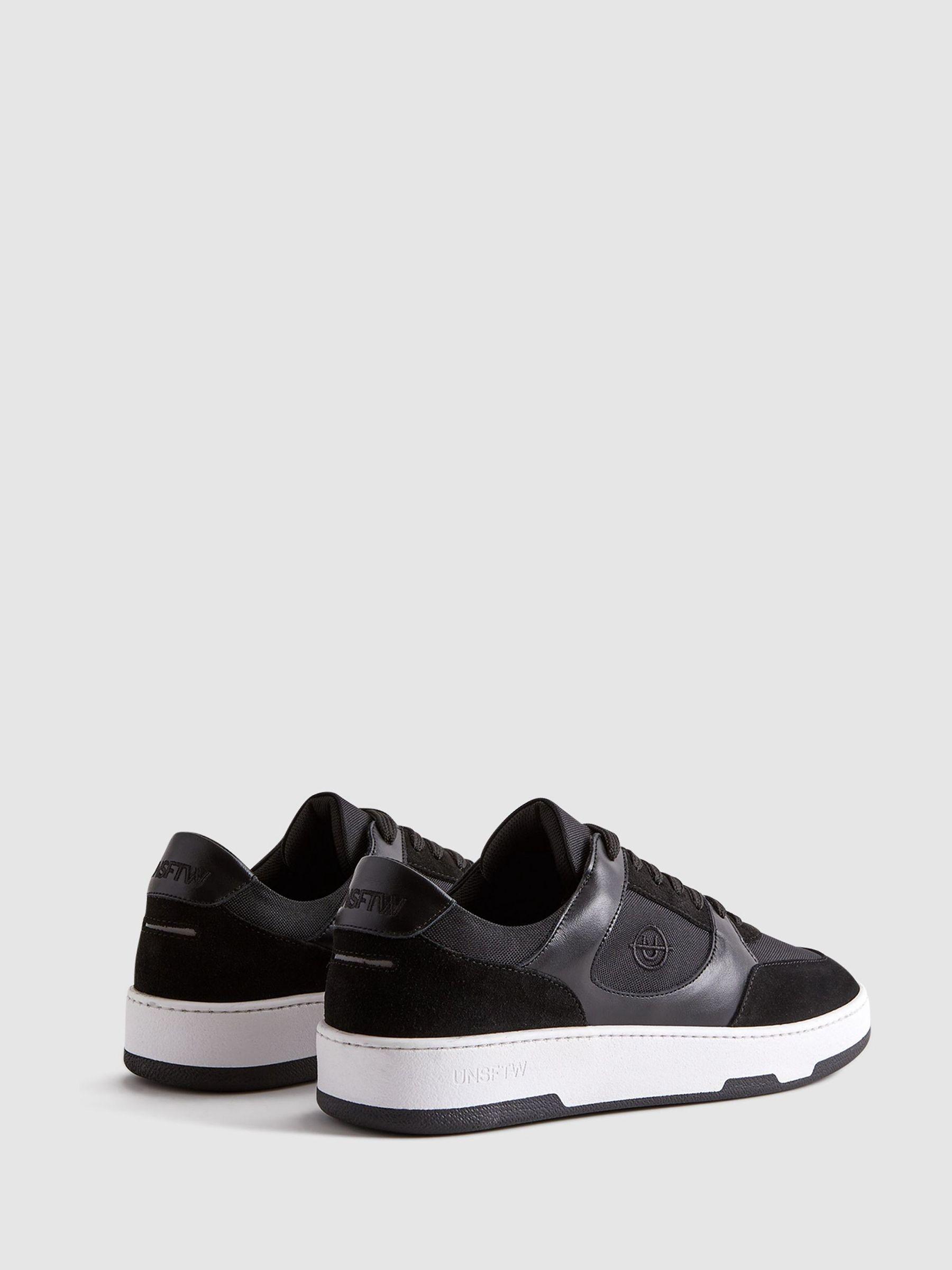 Unseen Leather Suede Noirmont Trainers in White/Black Product Image