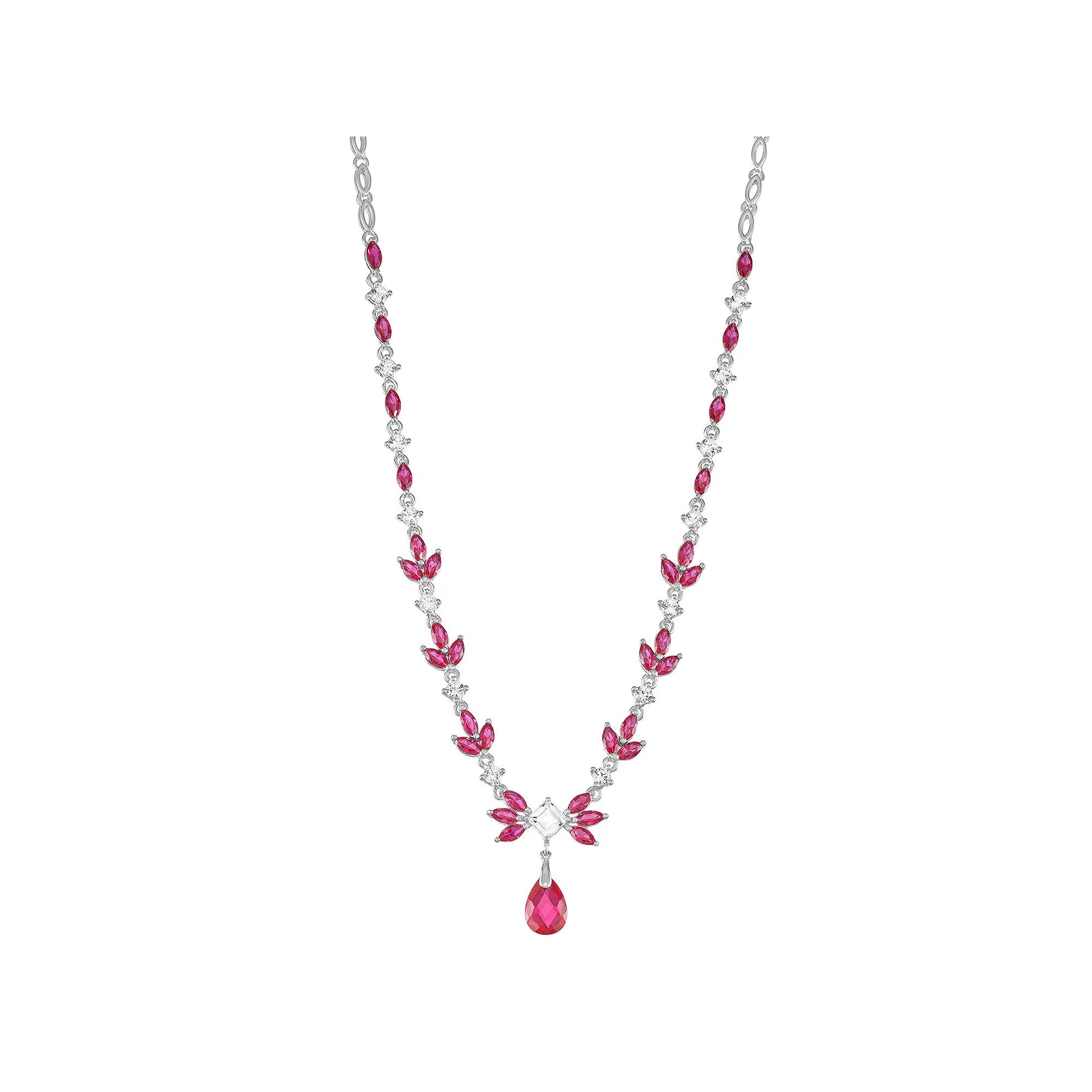 Sterling Silver Lab-Created Ruby & Lab-Created White Sapphire Necklace, Women's, Size: 17" Product Image