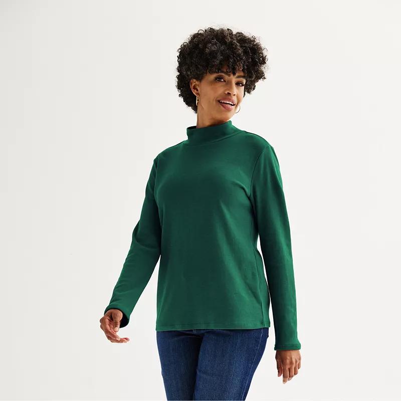 Women's Croft & Barrow® Essential Long-Sleeve Mockneck Top, Size: XS, Light Natural Product Image
