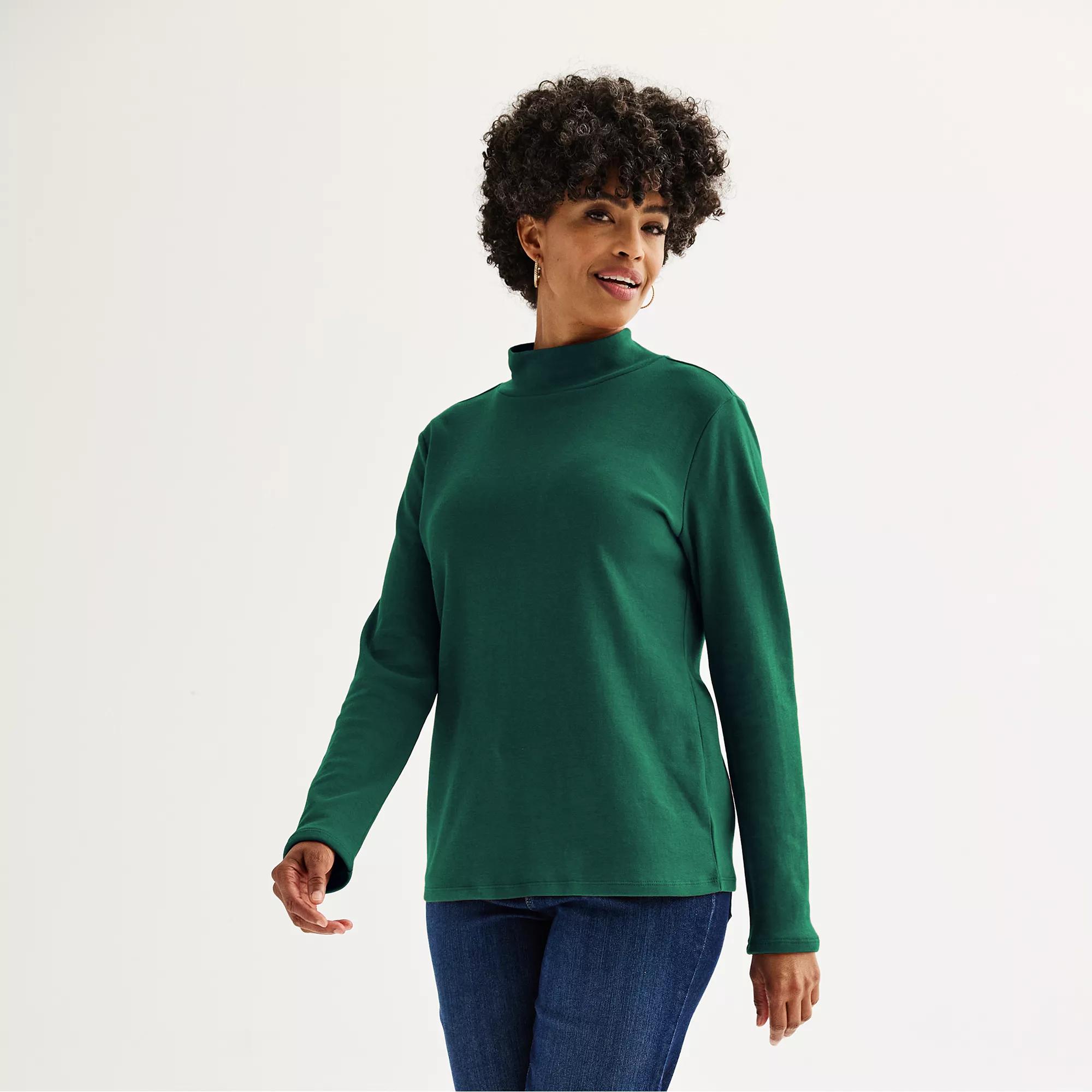 Women's Croft & Barrow® Essential Long-Sleeve Mockneck Top, Size: XS, Light Natural Product Image