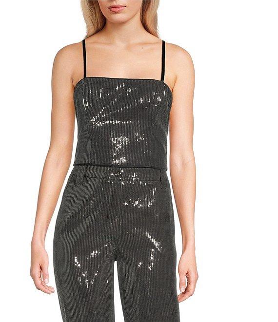 Guess Sleeveless Cassia Sequin Embellished Piece Dyed Coordinating Tank Top Product Image