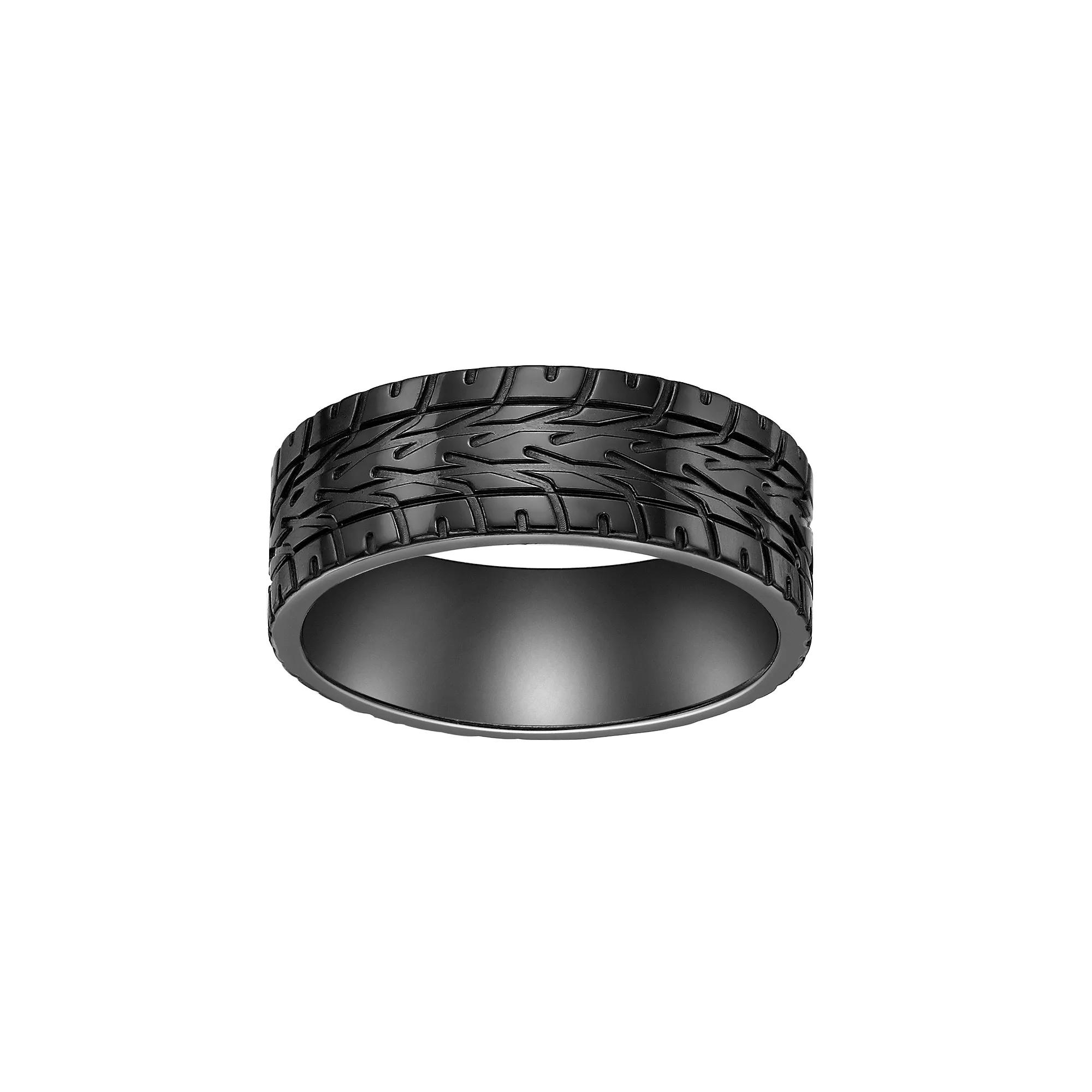 Men's LYNX Black Zirconium Tire Pattern Ring, Size: 11, Stainless Product Image