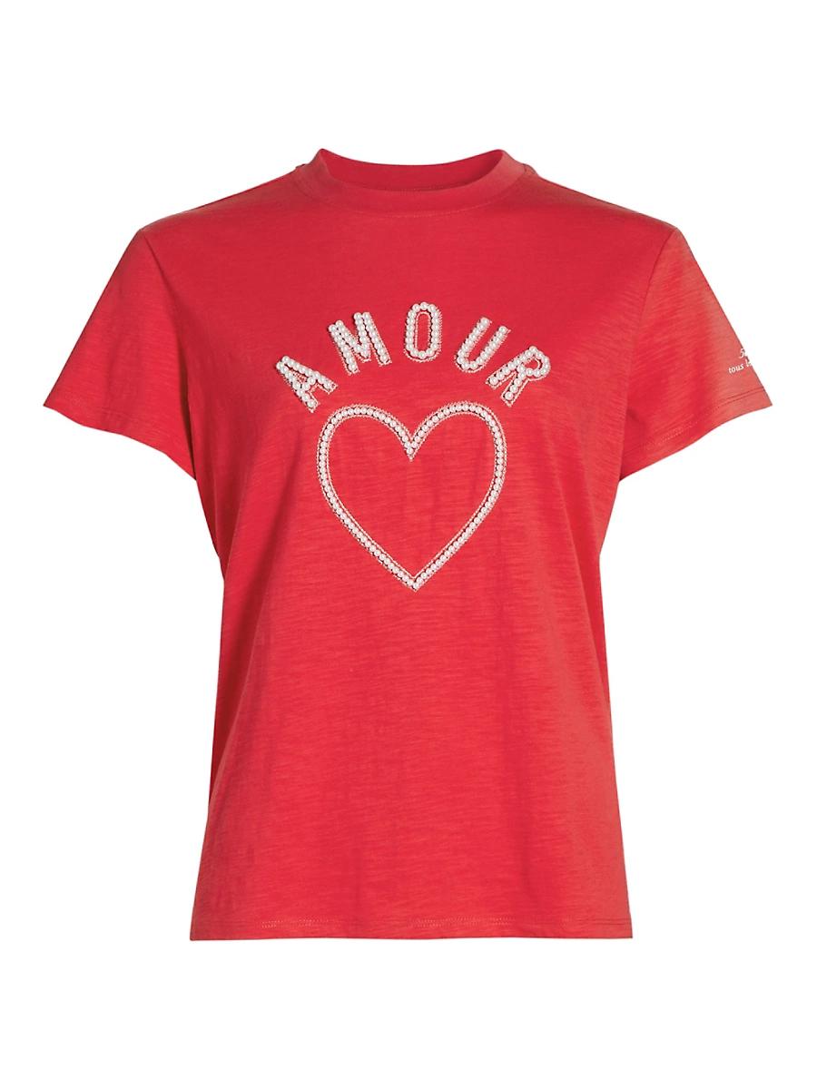 Womens Faux Pearl Amour Cotton T-Shirt Product Image