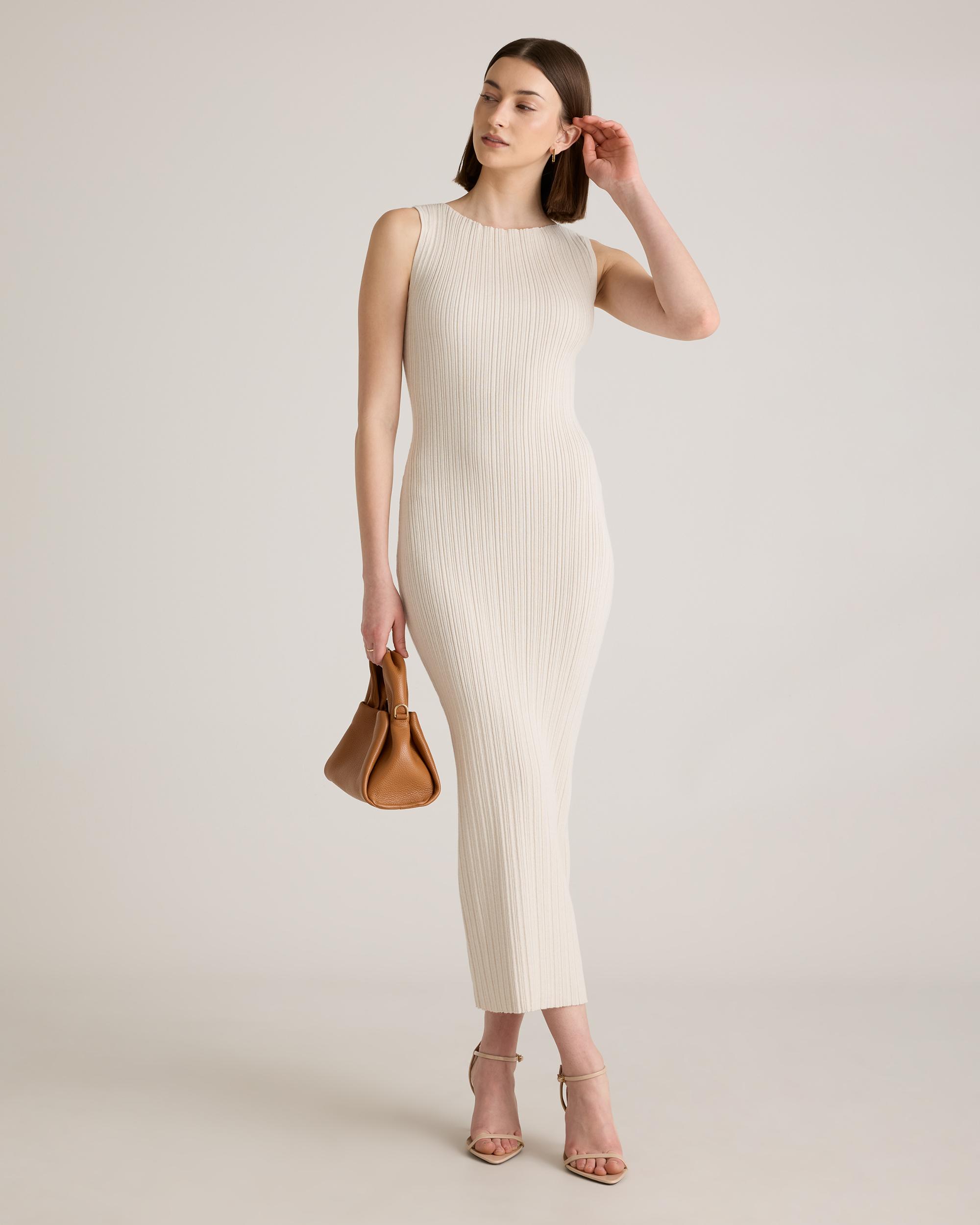 Quince | Women's Cotton Cashmere Ribbed Sleeveless Midi Dress Product Image