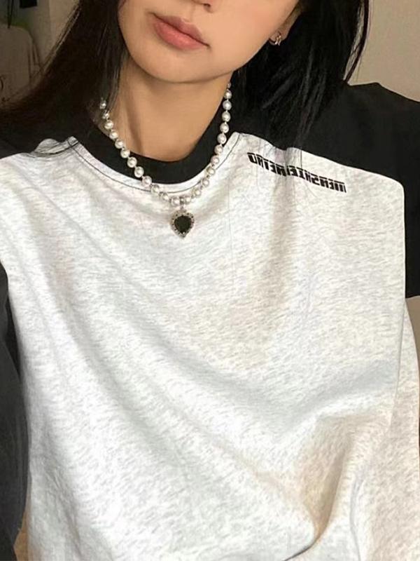 Contrast Color Raglan Print Embellished Sweatshirt Product Image