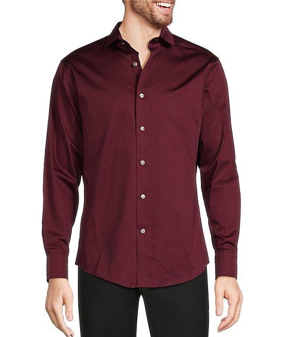 Murano Big & Tall Slim Fit Solid Sateen Spread Collar Long Sleeve Woven Shirt Product Image
