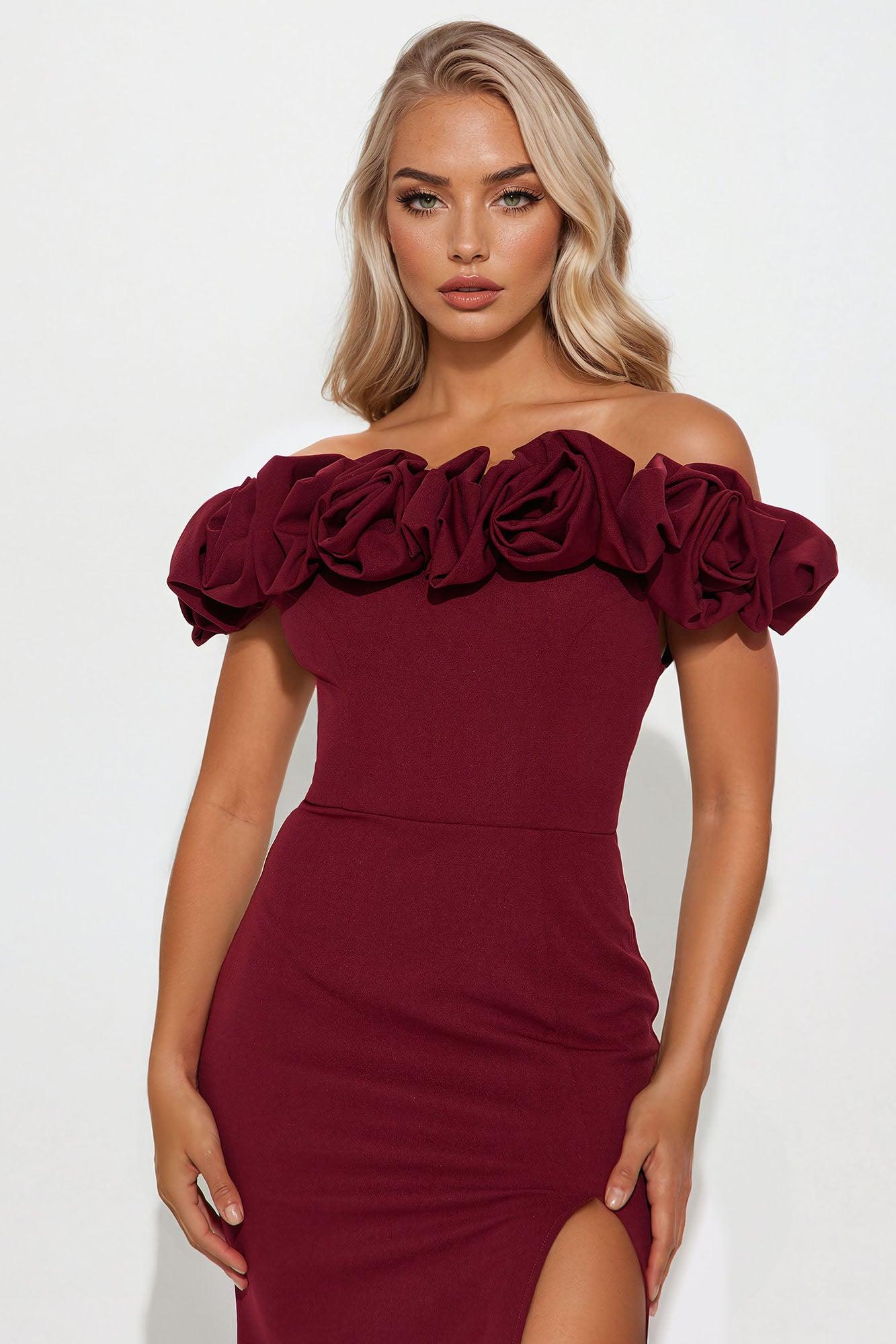 Ericka Floral Off Shoulder Gown - Wine Product Image