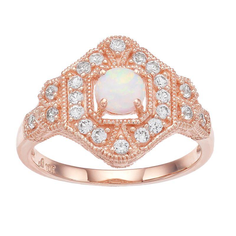 10k Rose Gold Lab-Created White Opal & Lab-Created White Sapphire Ring, Women's, Size: 6, 10k Pink Product Image