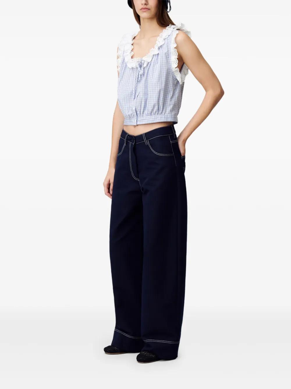 checkered lace-trim top Product Image