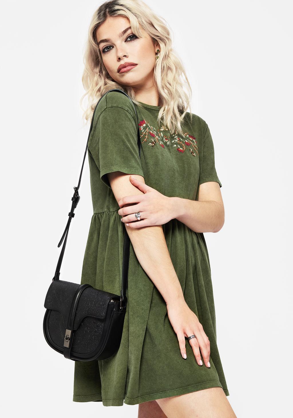 Cypress Paisley Debossed Crossbody Satchel Bag - Black Product Image