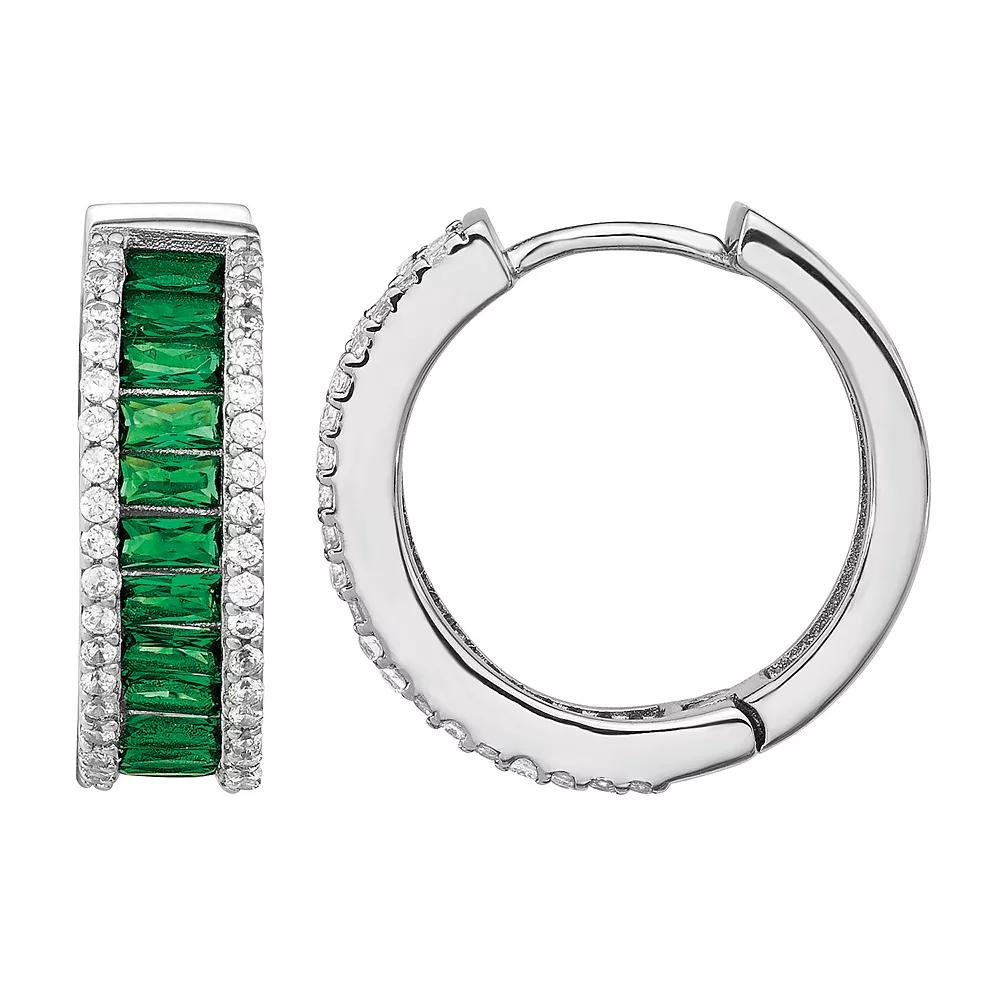Sophie Miller Sterling Green Crystal & Cubic Zirconia Hoop Earrings, Women's Product Image