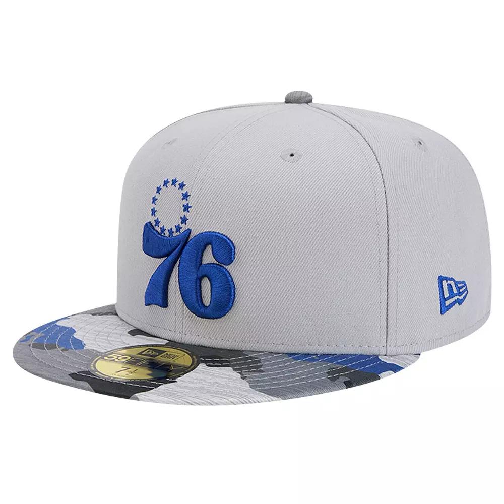 Men's New Era Gray Philadelphia 76ers Active Color Camo Visor 59FIFTY Fitted Hat,  Product Image
