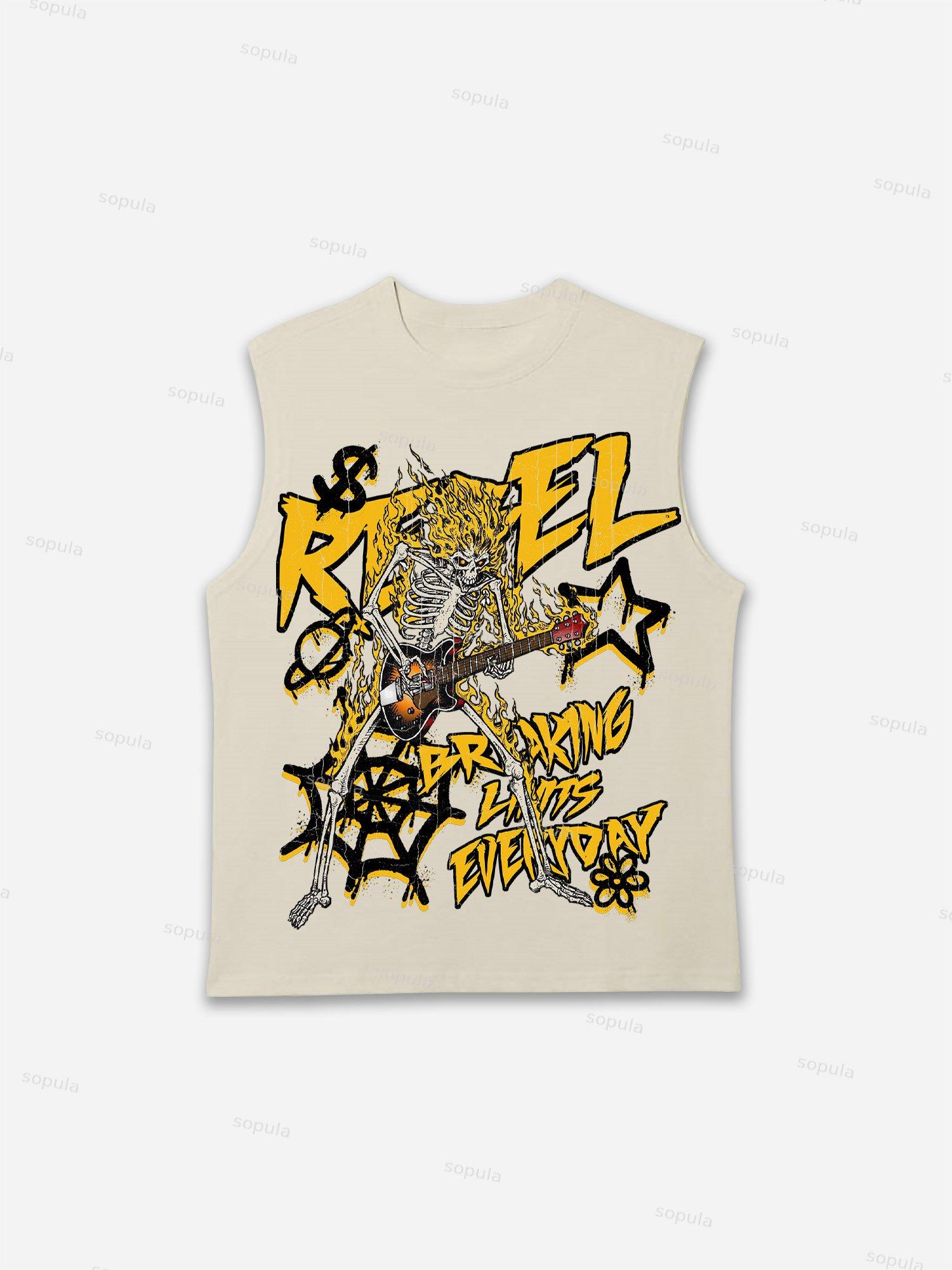 Sopula Flame Skull Graffiti Print Tank Top Product Image
