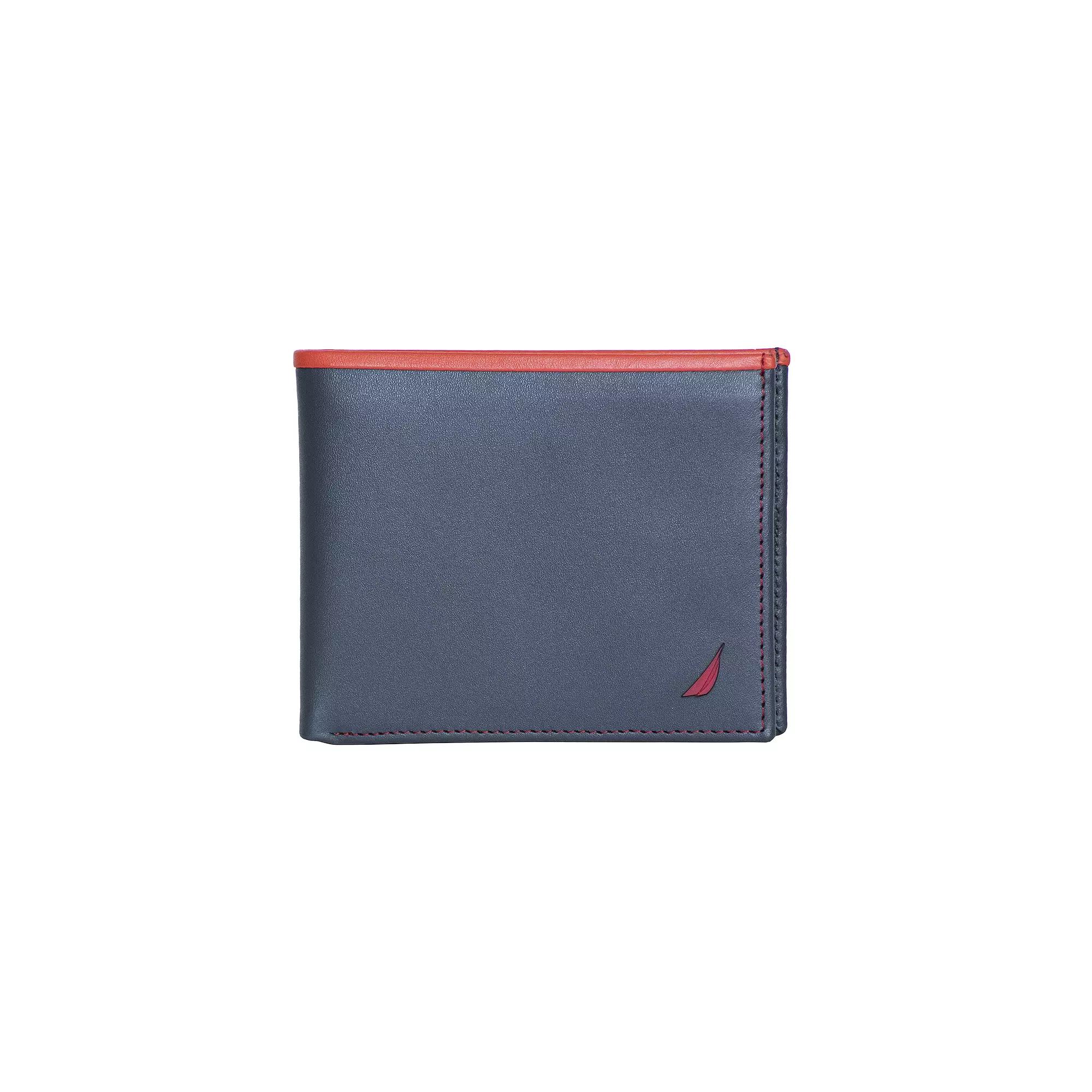 Men's Nautica Pop Color Leather RFID-Blocking Bifold Wallet, Black Product Image