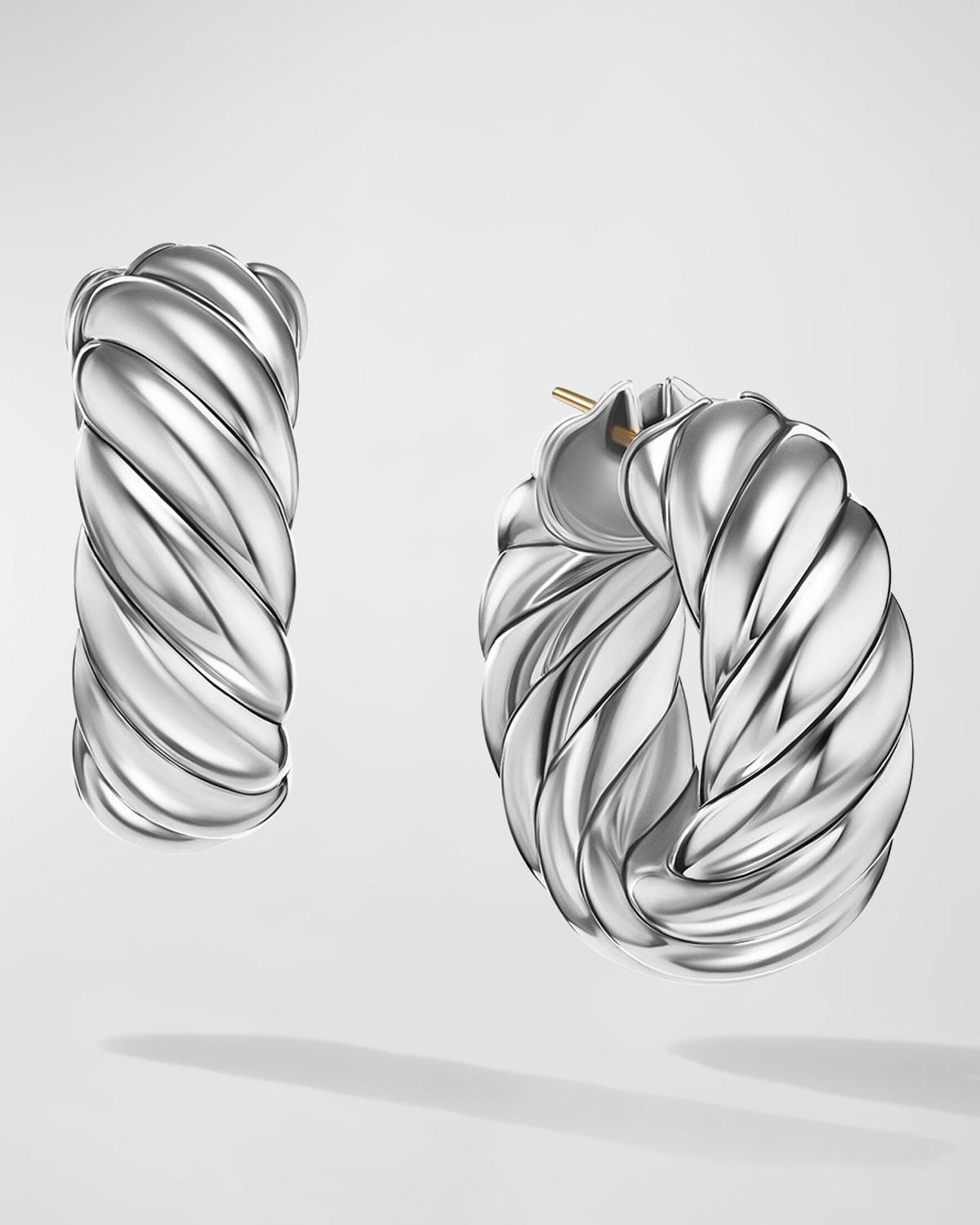Womens Sculpted Cable Hoop Earrings in Sterling Silver, 25MM Product Image