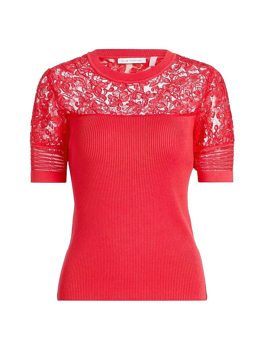 Womens Stephanie Mixed-Media Lace Top Product Image