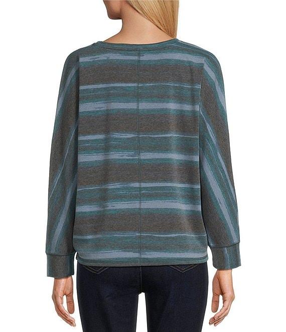 Westbound Knit Ocean Stripe Long Sleeve Crew Neck Ruched Shirt Product Image
