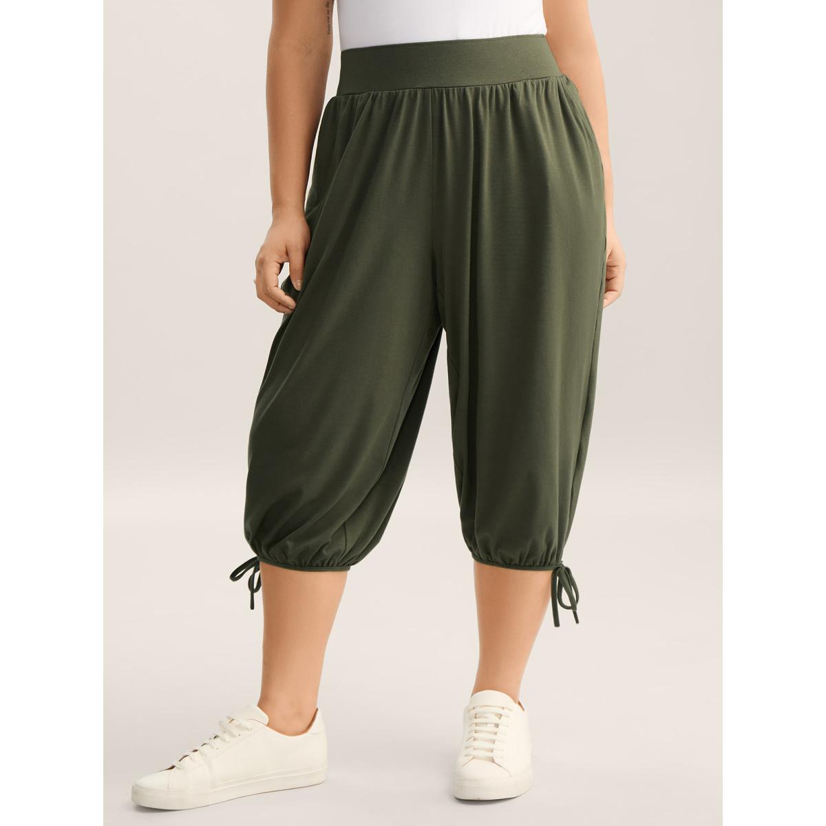 Plus Size Keyhole Hem Ties Jogger Pants Women ArmyGreen Leisure Mid Rise Casual Pants BloomChic 12/L Product Image