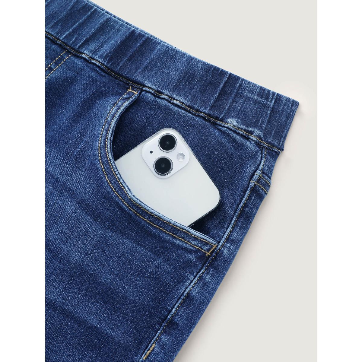 Plus Size Supersoft Pull-On Skinny-Fit Jeans Women Midblue Leisure High stretch Slanted pocket Jeans BloomChic 14/1X Product Image