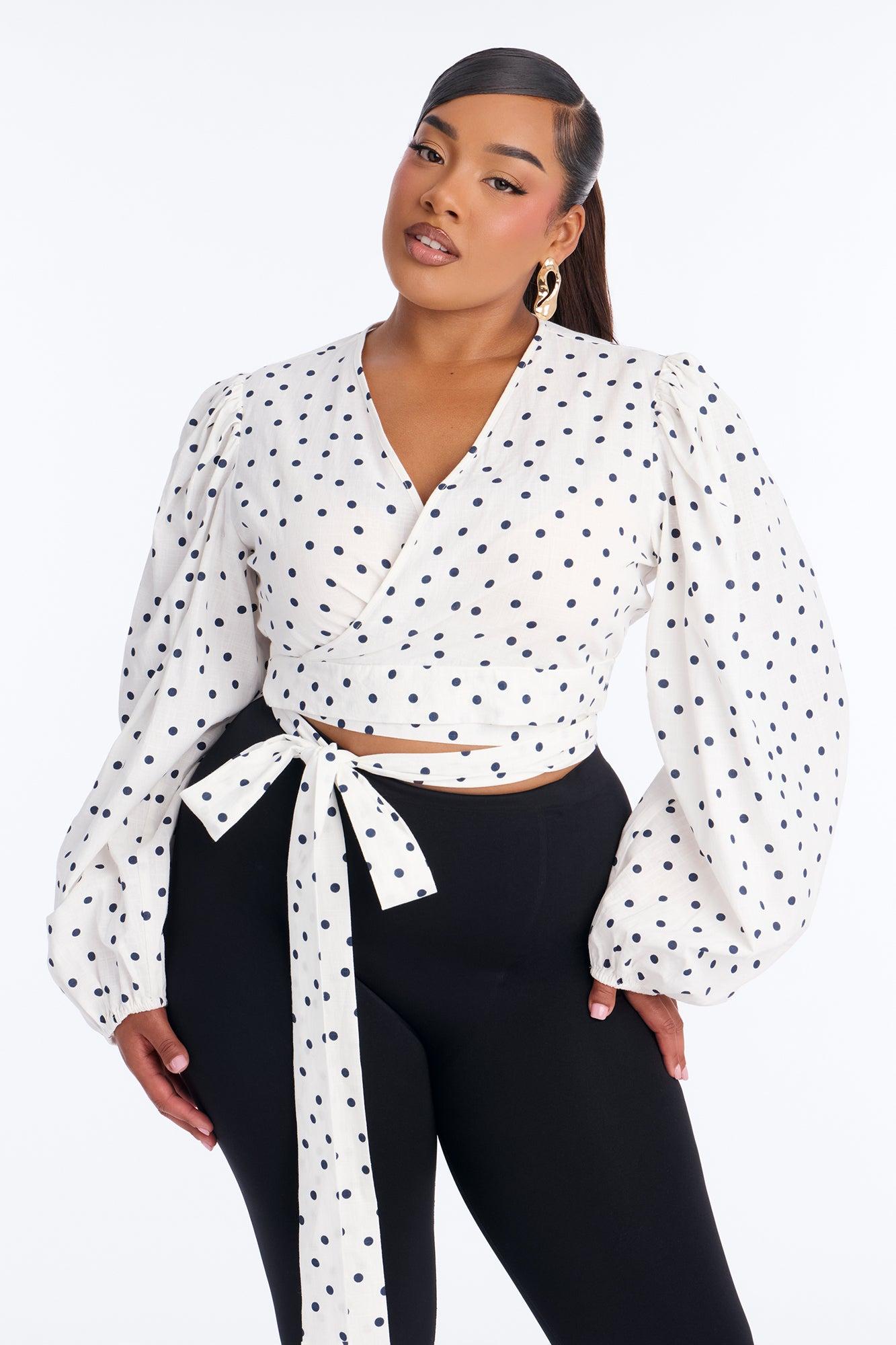 Scene Stealer Polka Dot Tie Waist Linen Top - White/combo Female Product Image