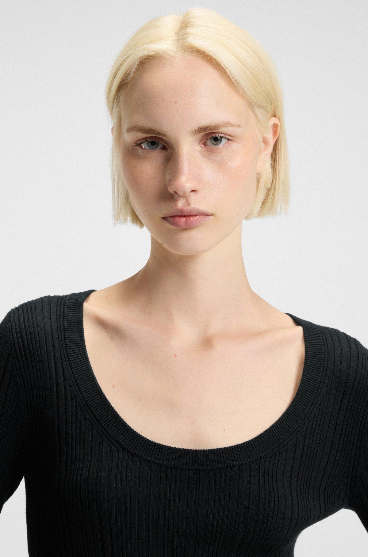 Slim-fit midi dress in ribbed crepe fabric Product Image