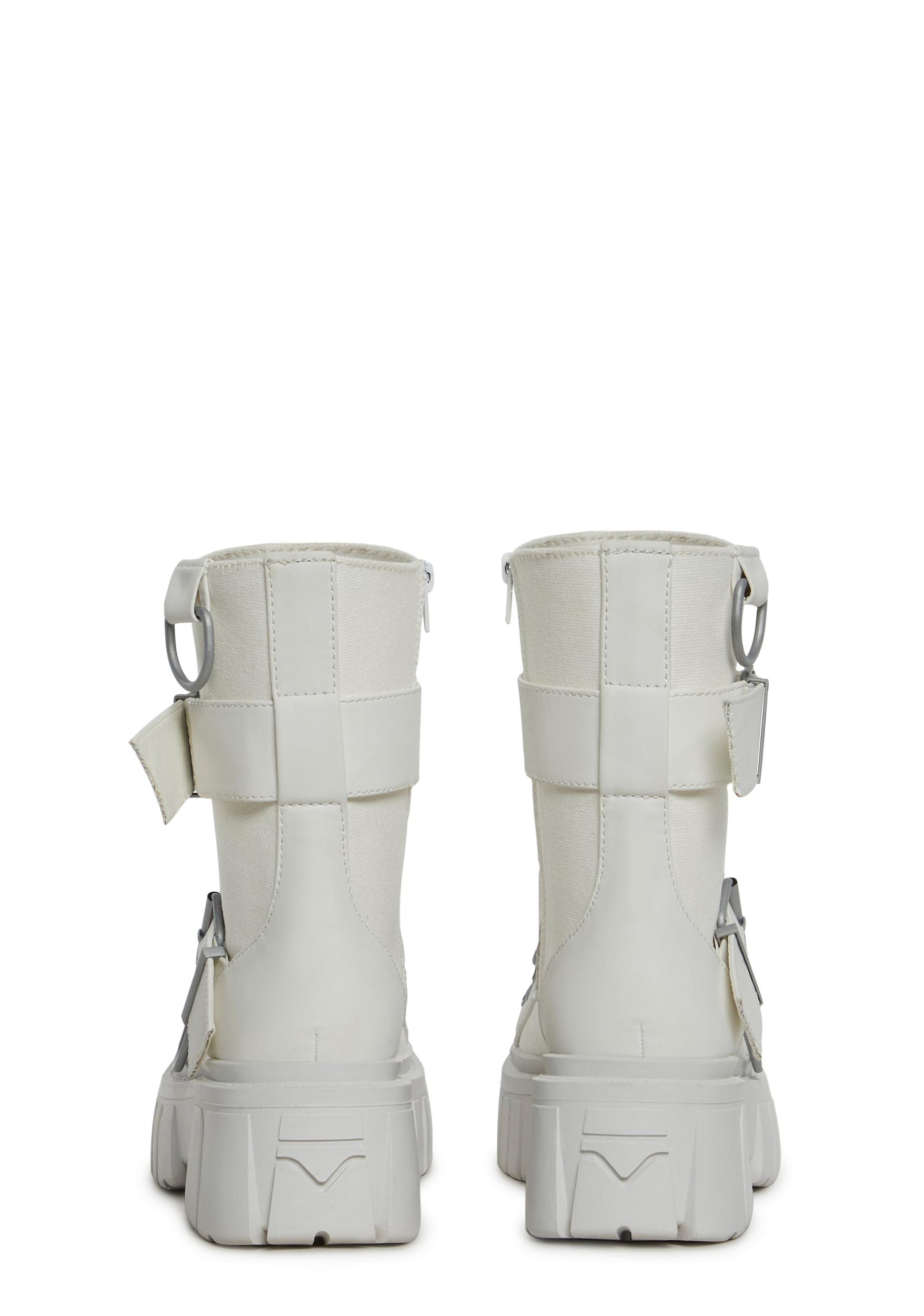 Club Exx Burning Man Buckle D Ring Lace Up Combat Boots - White Product Image
