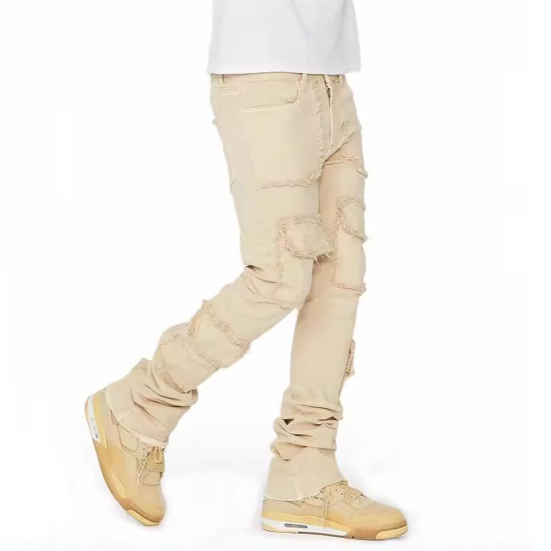 Sopula Hiphop Fashion Elastic Patch Denim Layered Bootcut Men's Trousers Product Image