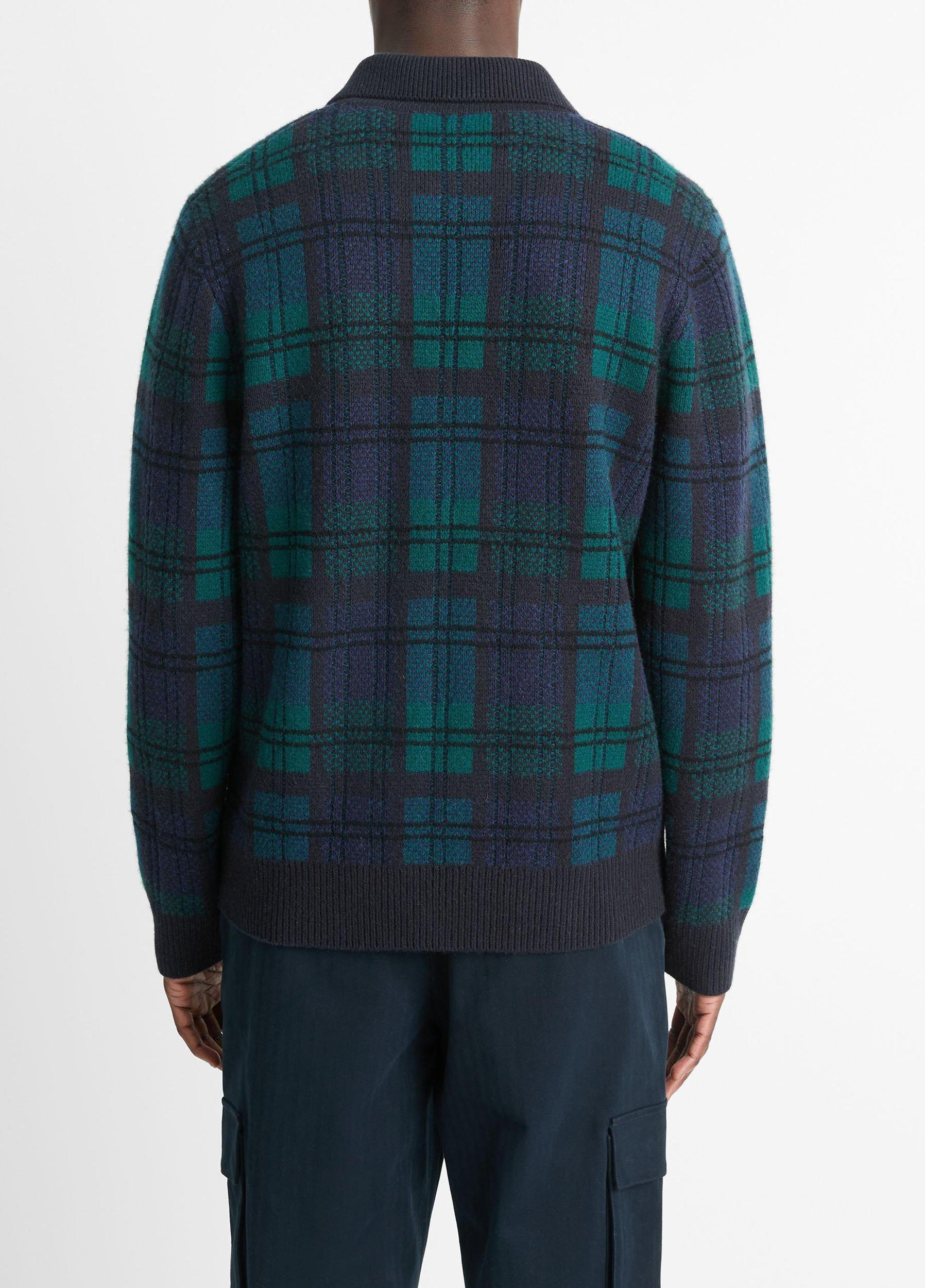 Plaid Wool and Cashmere Collared Cardigan Product Image