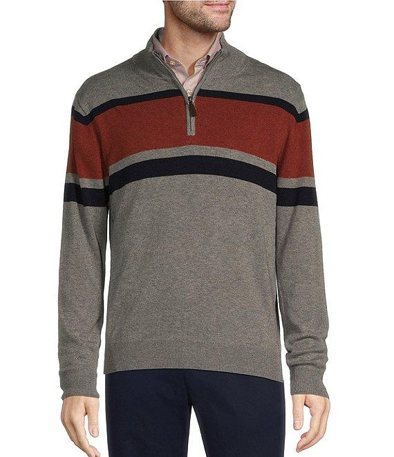 Roundtree & Yorke Long Sleeve Chest Stripe Quarter Zip Sweater Pullover Product Image