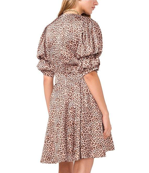 1. STATE Leopard Print Bubble Sleeve Mini Dress Product Image