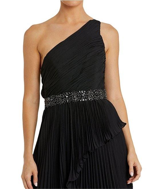 Mac Duggal One Shoulder Pleated Chiffon Beaded Waist Hi Low Gown Product Image