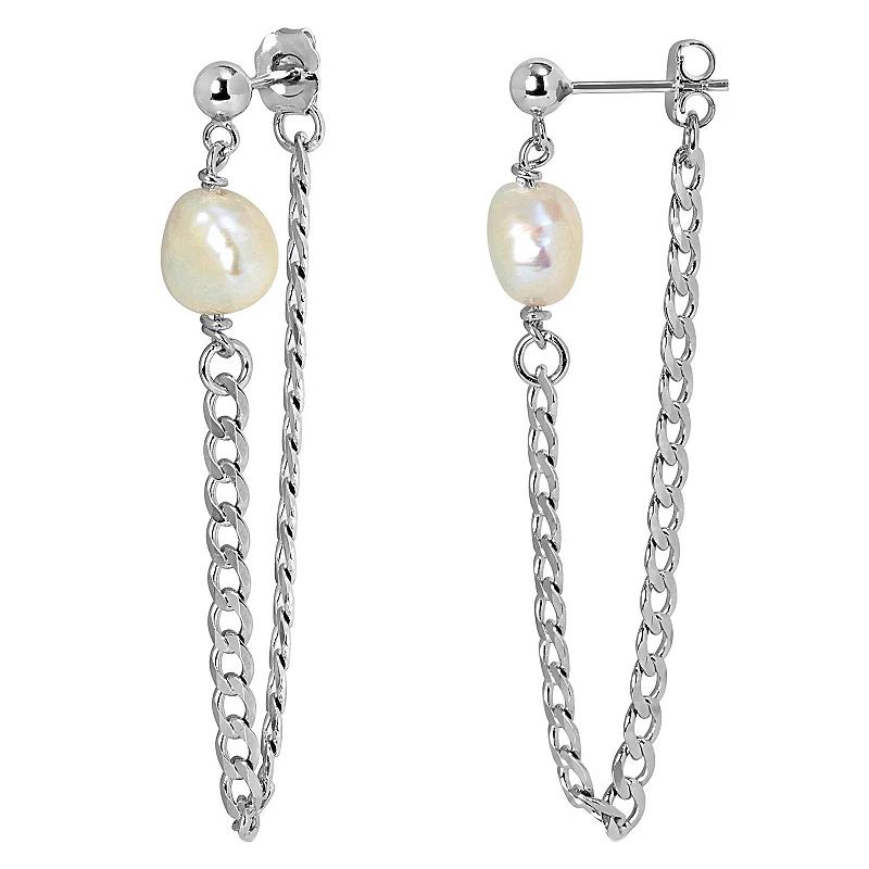 Stella Grace Sterling Silver Freshwater Cultured Pearl Chain Earrings, Women's Product Image