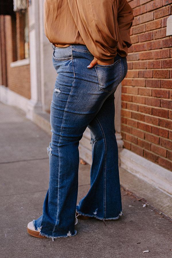 Risen The Sequoia High Waist Distressed Flare in Dark Wash Curves Product Image