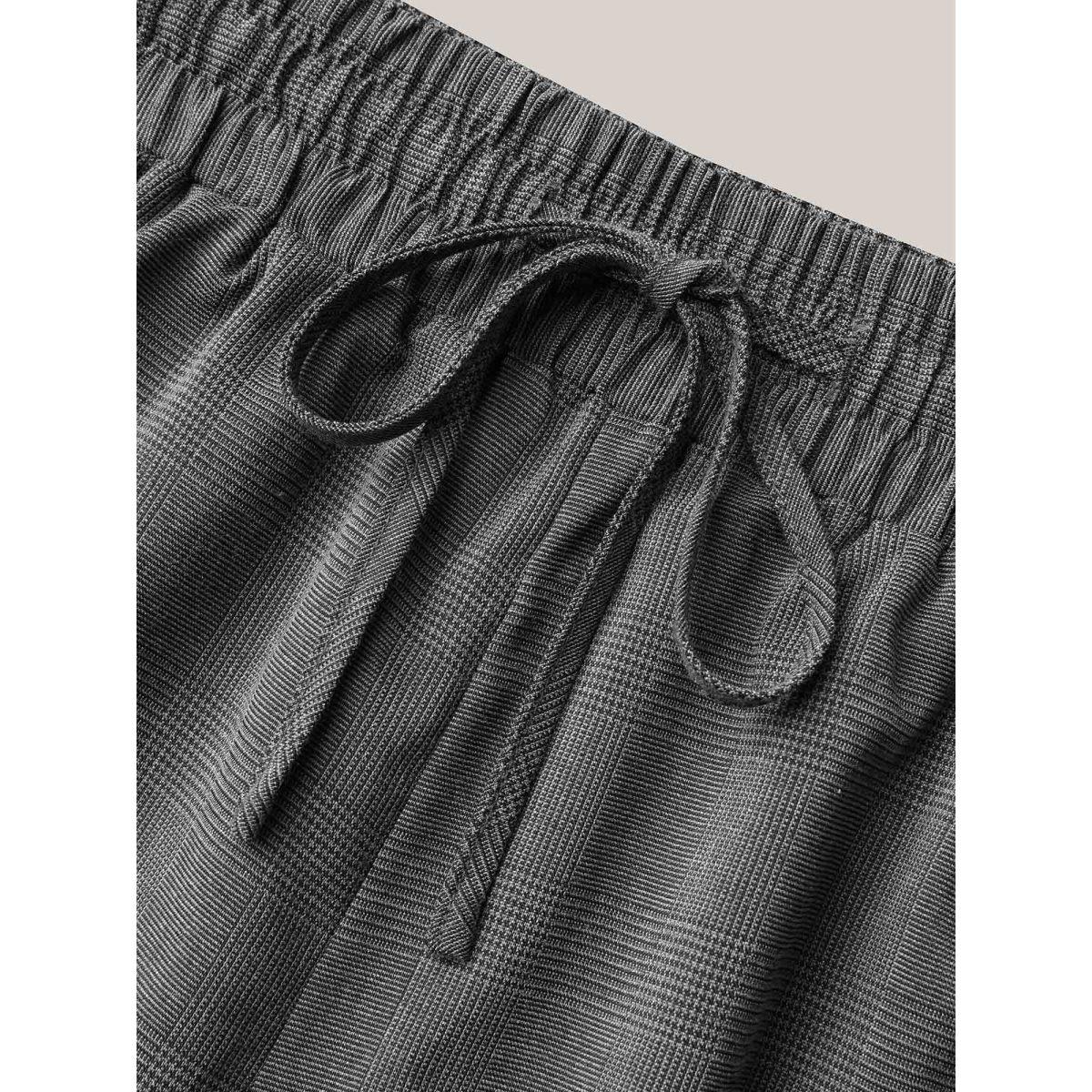 Plus Size Waist Drawstring Plaid Wide Leg Pants Women Black At the Office Wide Leg Mid Rise Work Pants BloomChic 18-20/2X Product Image