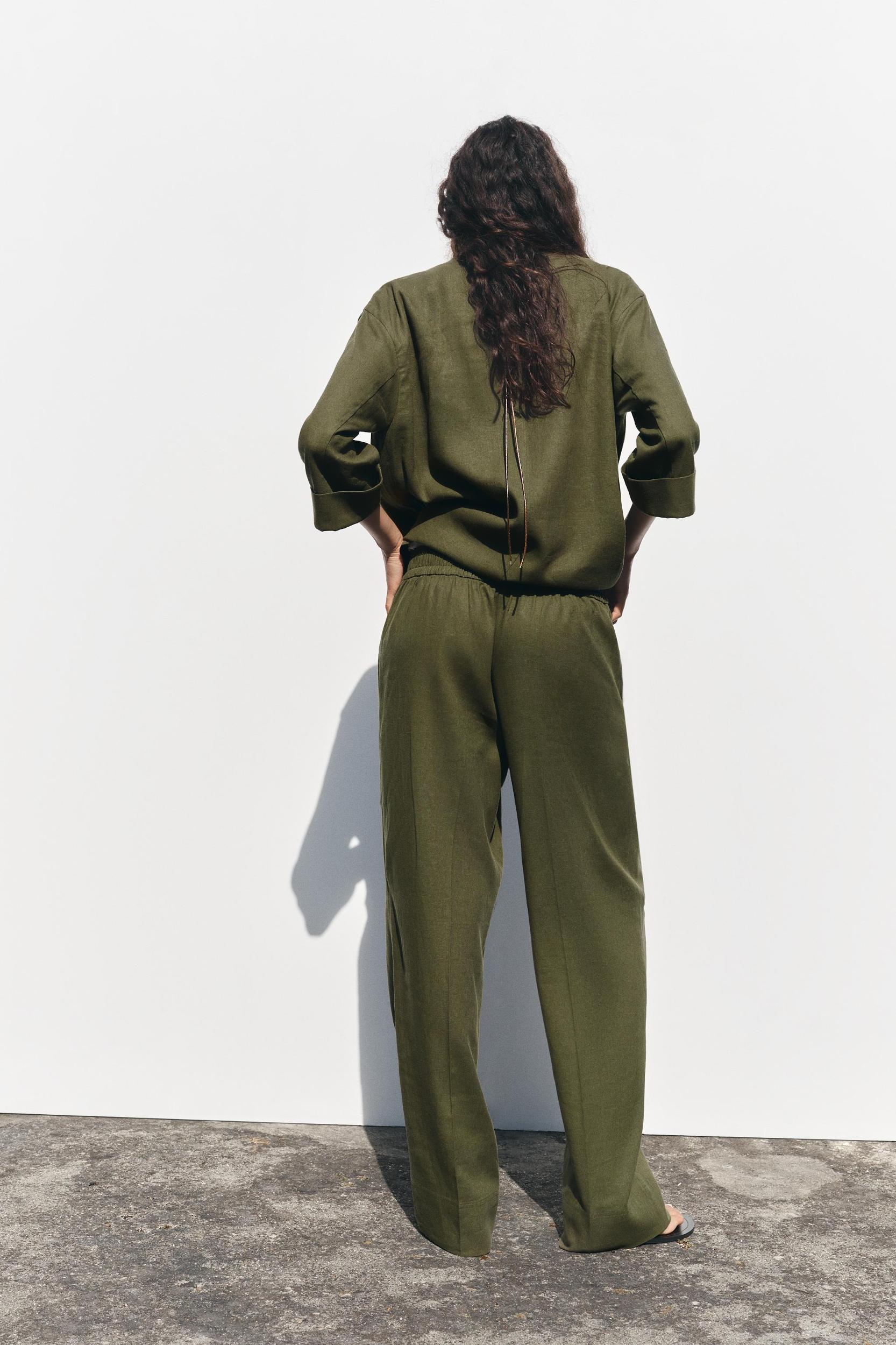 LINEN BLEND WIDE LEG PANTS Product Image